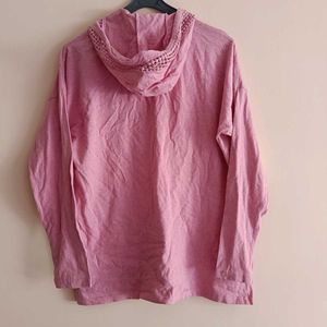 Pink Hoodie with Crochet Details