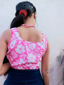 white &amp;pink flower printed top