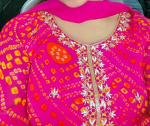 Pure Georgette Pink Bhandejh Suit