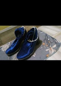 Blue Velvet Pearl Boots
