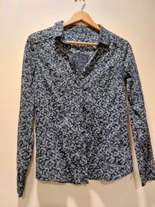 Navy Cotton Paisley Shirt From MANGO