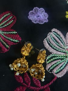 Golden Jhumka Earrings with Pearls