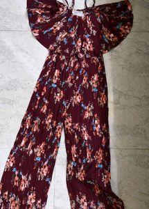 Womens Red Floral Jumpsuit .