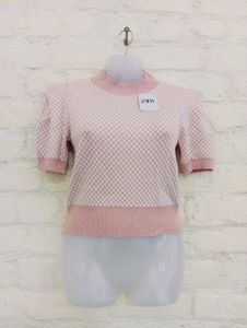 Zara Pink Checkered Knit Top