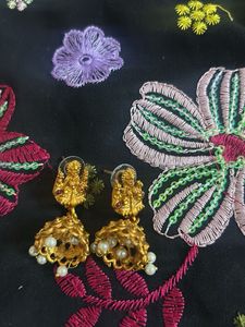 Golden Jhumka Earrings with Pearls