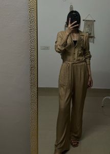 Tan Khaki High Waist  Linen jumpsuit