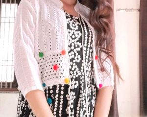 Women Long Kurta Set With White Jacket