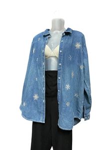 Y2k Vintage Denim Embroidered Snowfall