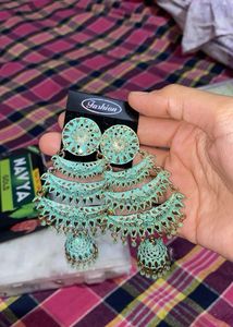 Blue Jhumka With Slight Touch Of Gold Colour