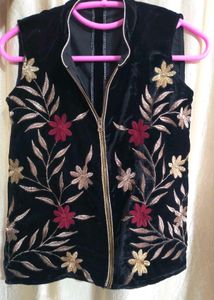 Embroidered Velvet Vest