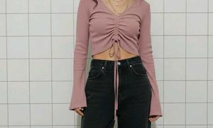 Dusty Rose Ruched Crop Top