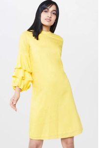 AND Yellow Ruffle Sleeves Shift Dress