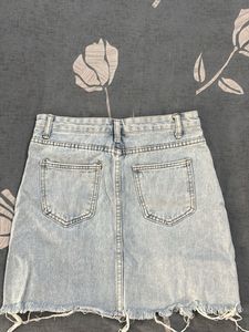 Denim Mini Skirt with Frayed Hem