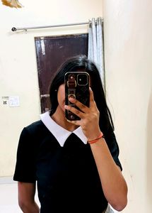Korean Inspo Black Crop Top With White Collar