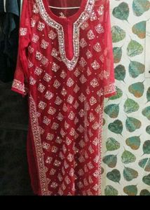 Red Floral Embroidered kurta only for cash
