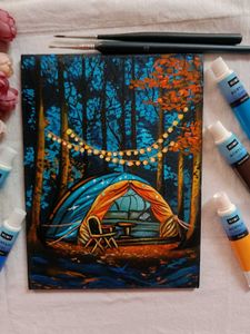 Camping Night Artwork Painting
