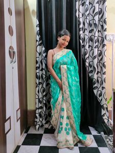 Cream Mint Saaree