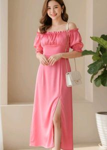 ✅ URBANIC Brand New Pink Off-Shoulder Midi Dress✅