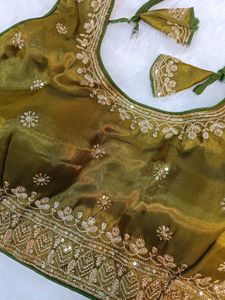 Elegant Olive Green Saree Blouse