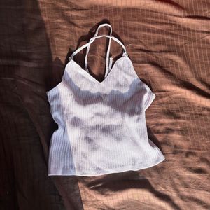 Lavender Ribbed Strappy Crop Top