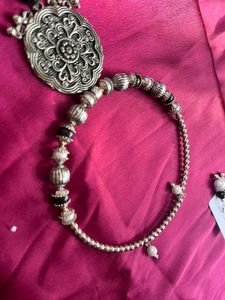 Silver Oxide Necklace With Earring