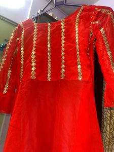 Red Embellished Dress With Dupatta