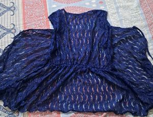 Shimmery Navy Blue Sleeveless Shrug