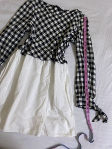 Zara Checkered Long Sleeve Slit Dress Fits S-M