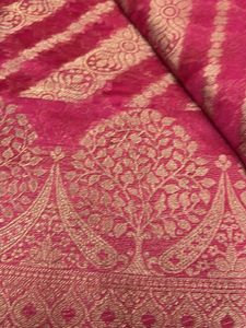 Elegant Pink &amp; Gold Striped Saree