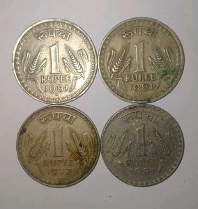 4 Old Big 1 Rupee Coins
