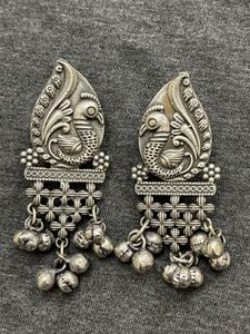 Silver Replica Peacock With Ghungoor Earring