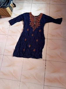 Embroidered Navy Blue Kurta