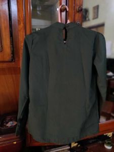 Bottle Green Formal Office Wear Top Black Ribbon