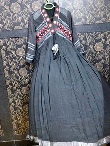 Pure Linen Mirror Work Anarkali