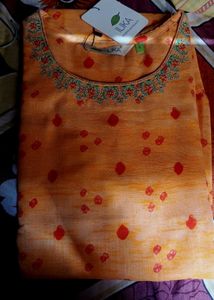 Soft Peach Kurti with Red Dots