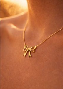Brand New Premium Golden Bow Necklace