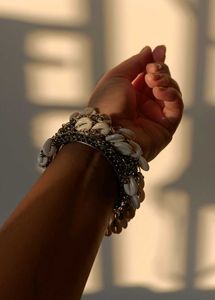 Elegant Silver-Tone Beaded Bangles