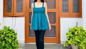 Empire Shirred Ethinic Sea Green Top