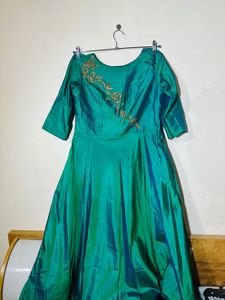 Churidar Fluorescent Green Gown with Floral Detail