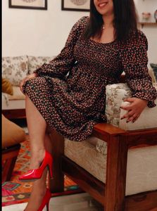 Black and Red Floral Fit An Flare Dress