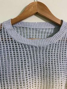 blue/White Cropped Sweater