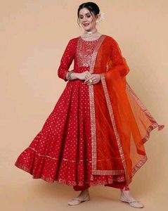Red Polka Dot Anarkali Suit