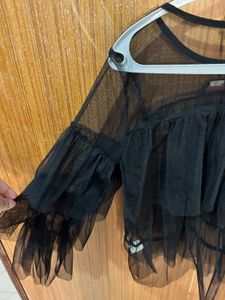 Black Ruffled Mesh Top