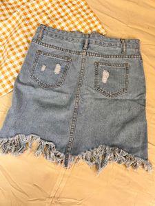 Distressed Denim Mini Skirt