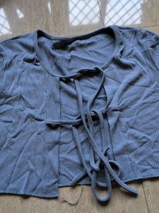 Blue Tie-Front Crop Top