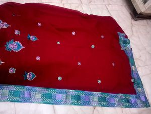 Maroon Aqua Colour Design Saree