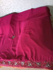 Used Embroidered Chiffon Magenta Color Saree