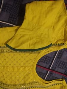 Yellow Embroidered Kurta with Green Dupatta