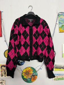 Argyle Knit Cardigan🩷🖤
