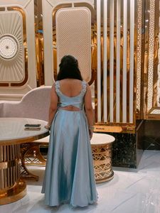 Grey Designer  Partywear Satin Gown